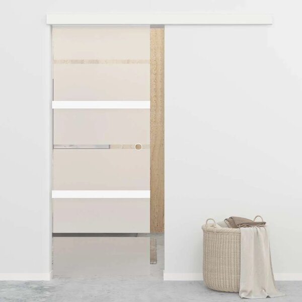 Staklena klizna vrata ESG i aluminija 76 x 212 cm srebrna - 76 x 212 cm 1 Bez mekog zaustavljanja 76 x 212 cm