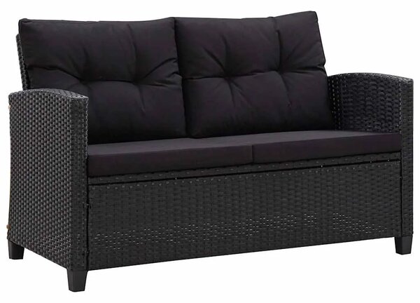 Vrtni dvosjed s jastucima crni 124 cm od poliratana - Crna 1 Crna