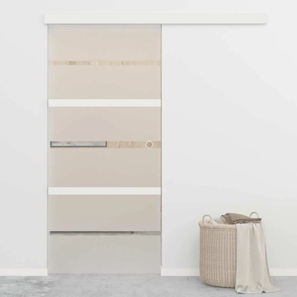 Staklena klizna vrata ESG i aluminija 90 x 205 cm srebrna - 90 x 205 cm 1 Bez mekog zaustavljanja 90 x 205 cm