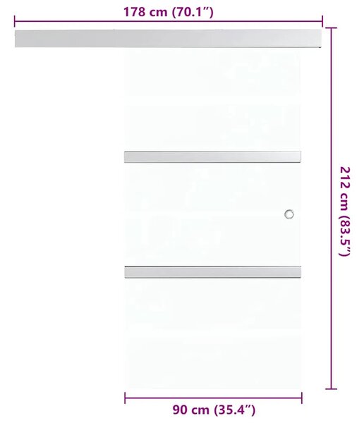 Staklena klizna vrata ESG i aluminija 90 x 205 cm srebrna - 90 x 205 cm 1 Bez mekog zaustavljanja 90 x 205 cm