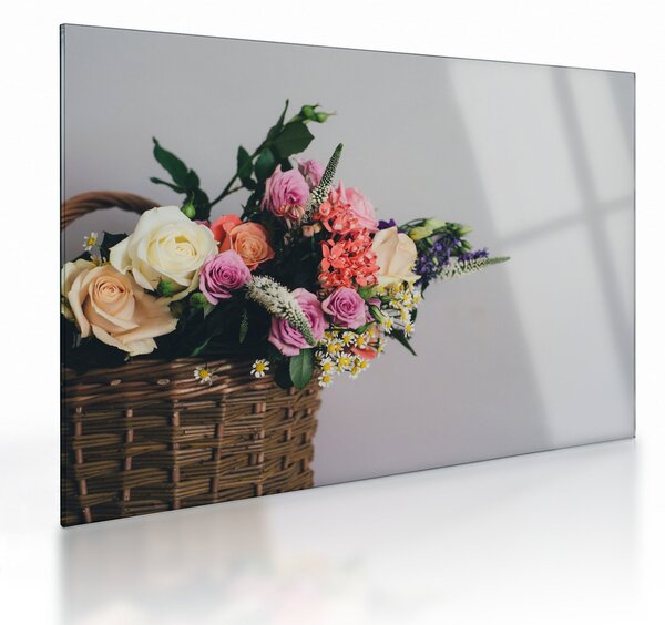 Staklena slika košare s cvijećem (70x50 cm)