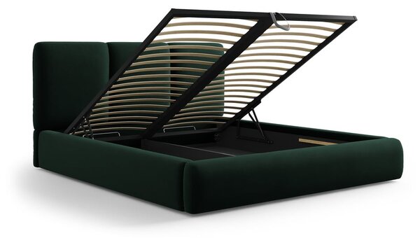 Tamno zeleni baršunasti tapecirani bračni krevet s prostorom za odlaganje s podnicom 180x200 cm Brody – Mazzini Beds