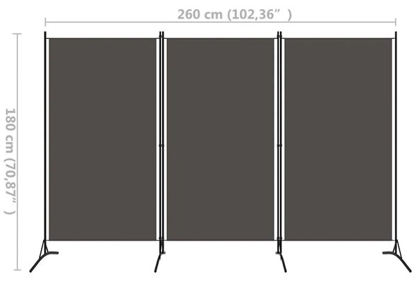 Paravan - Sobna pregrada s 3 panela antracit 260 x 180 cm - Antracit 260 x 180 cm 1 1