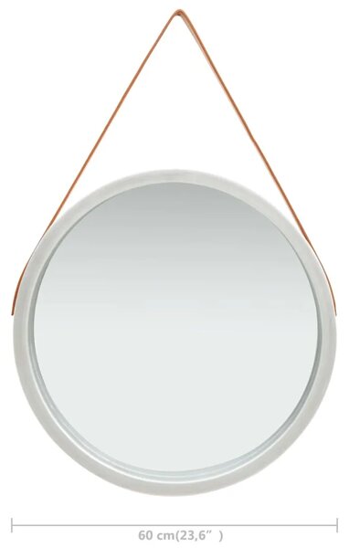 Zidno ogledalo s trakom 60 cm srebrno - Srebrno Ø 60 cm 1 Srebrno