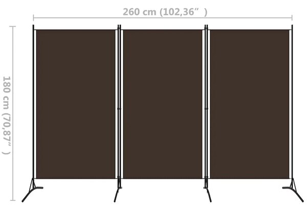 Paravan - Sobna pregrada s 3 panela smeđa 260 x 180 cm - Smeđa 260 x 180 cm 1 1