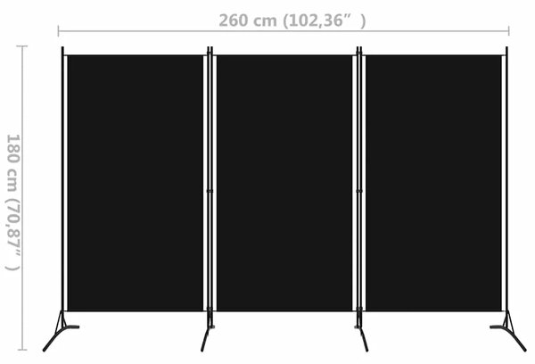 Paravan - Sobna pregrada s 3 panela crna 260 x 180 cm - Crna 260 x 180 cm 1 1