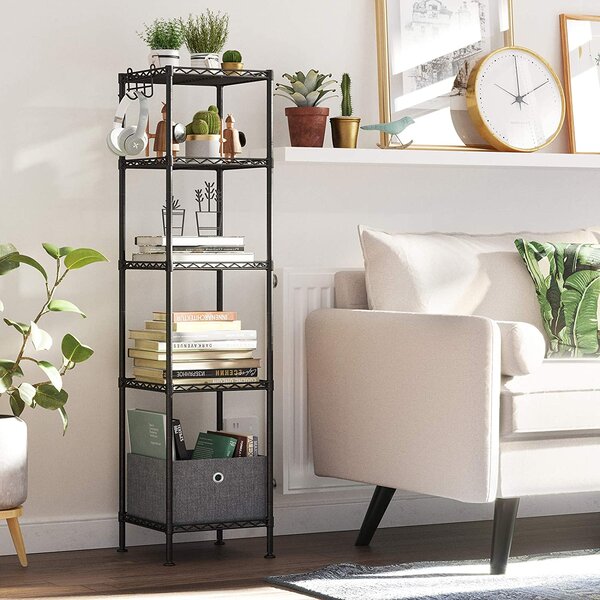 Metalna polica na 5 razina s kukama, nosivosti 100kg, 30x30x123,5 cm, crna | SONGMICS