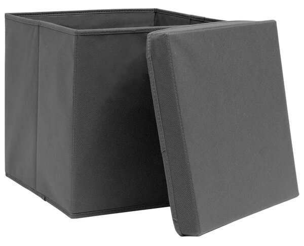 Kutije za pohranu s poklopcima 4 kom sive 32x32x32 cm tkanina - Siva s poklopcima 4 1 Siva s poklopcima