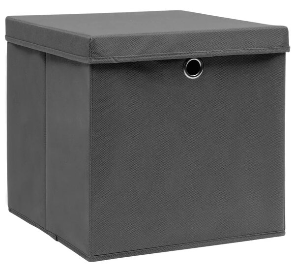 Kutije za pohranu s poklopcima 4 kom sive 32x32x32 cm tkanina - Siva s poklopcima 4 1 Siva s poklopcima