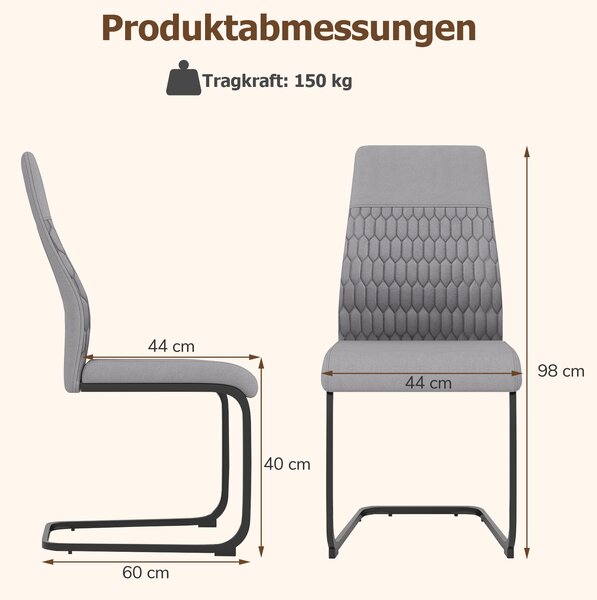Set od 4 moderne blagovaonske stolice, kuhinjske stolice bez naslona za ruke s visokim nagnutim naslonom, sive
