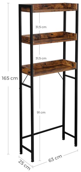 Stalak za odlaganje iznad WC školjke, polica za perilicu rublja 63 x 165 x 25 cm | VASAGLE