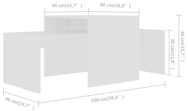 Set stolića za kavu bijeli 100 x 48 x 40 cm konstruirano drvo - Bijela 1 Bijela
