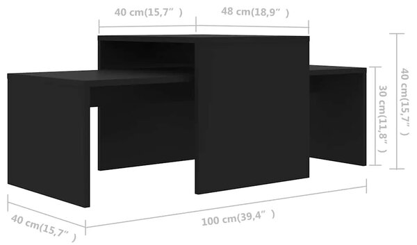 Set stolića za kavu crni 100 x 48 x 40 cm konstruirano drvo - Crna 1 Crna