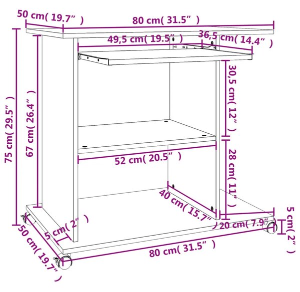 Stol za računalo bijeli 80 x 50 x 75 cm od konstruiranog drva - Bijela Bijela
