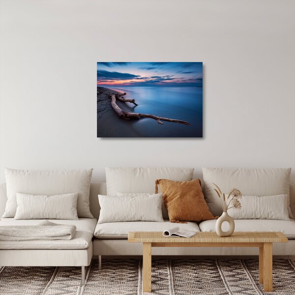 Staklena slika plaže pri zalasku sunca (70x50 cm)