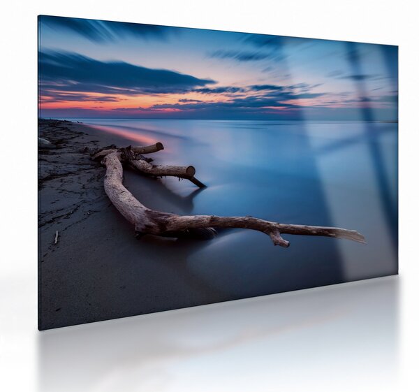 Staklena slika plaže pri zalasku sunca (70x50 cm)