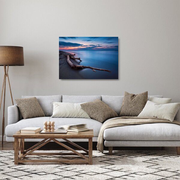 Staklena slika plaže pri zalasku sunca (70x50 cm)