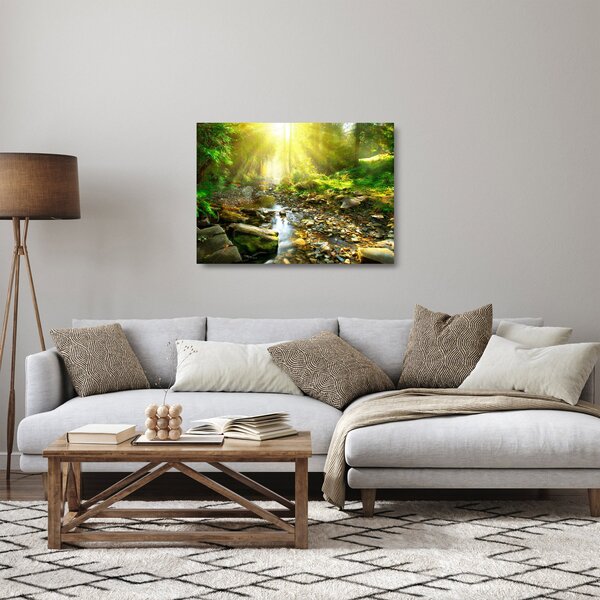 Staklena slika rijeke u zelenoj šumi (70x50 cm)
