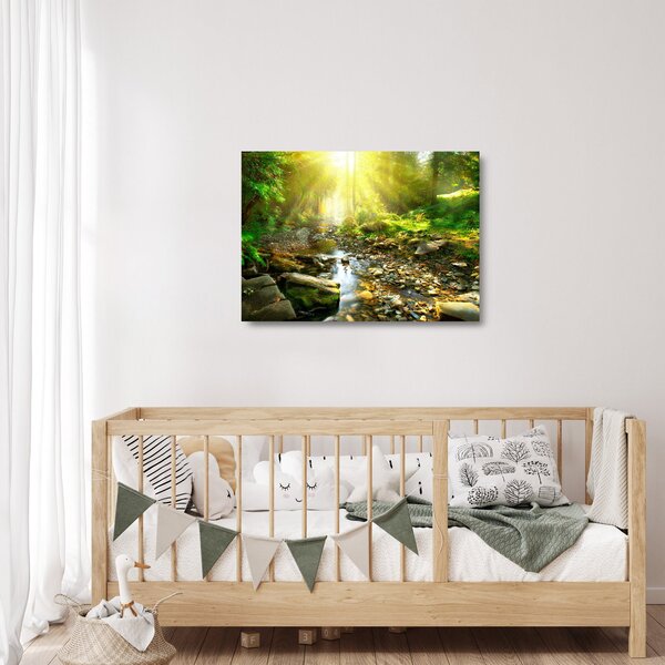 Staklena slika rijeke u zelenoj šumi (70x50 cm)