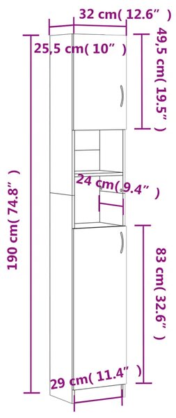 Kupaonski ormarić bijeli 32 x 25 5 x 190 od konstruiranog drva - Bijela 1 1 Bijela
