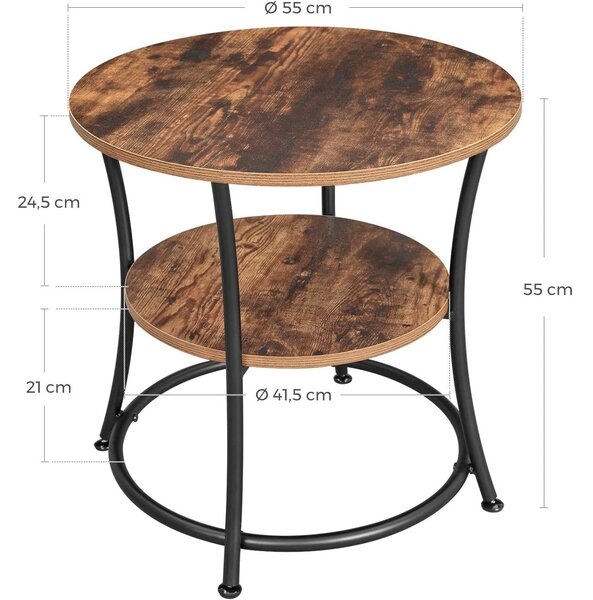 Okrugli pomoćni stolić s 2 police, mali stolić za kavu 55 x 55 cm