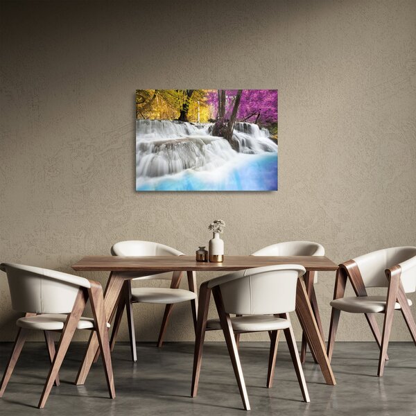 Staklena slika vodopada Erawan u šumi (70x50 cm)