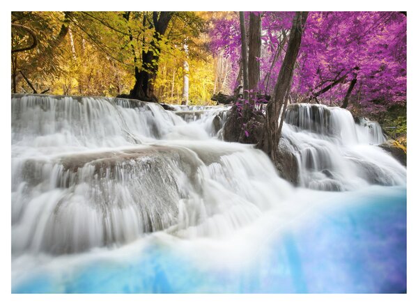 Staklena slika vodopada Erawan u šumi (70x50 cm)