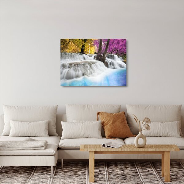 Staklena slika vodopada Erawan u šumi (70x50 cm)