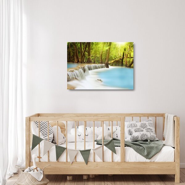 Staklena slika vodopada Huai Mae Kamin u šumi (70x50 cm)