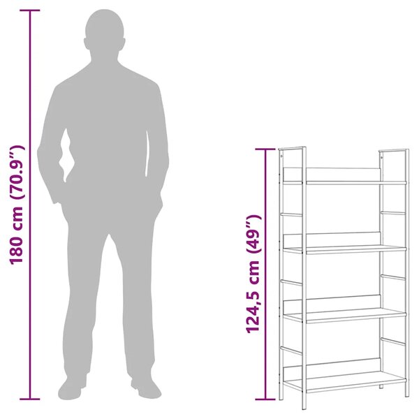 Police za knjige s 4 razine boja hrasta 60x27 6x124 5 cm drvene - boja hrasta i crna 1 124.5 cm Boja hrasta i crna