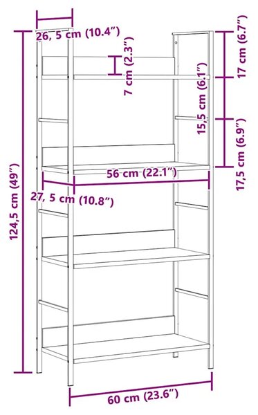 Police za knjige s 4 razine boja hrasta 60x27 6x124 5 cm drvene - boja hrasta i crna 1 124.5 cm Boja hrasta i crna