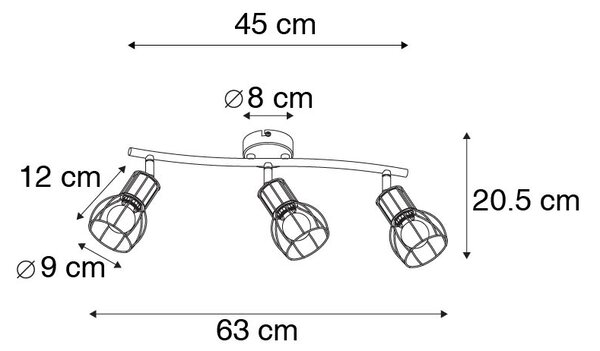 Moderna stropna svjetiljka crna 63 cm podesiva u 3 svjetla - Botu