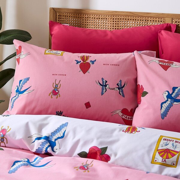 Bijela/ružičasta pamučna posteljina za bračni krevet 200x200 cm Mon Coeur – Their Nibs