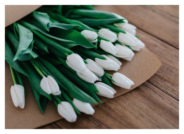 Staklena slika buketa bijelih tulipana (70x50 cm)