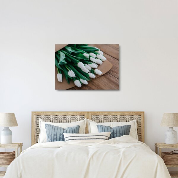 Staklena slika buketa bijelih tulipana (70x50 cm)