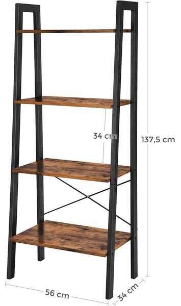 Rustikalna polica za odlaganje s 4 razine, polica s ljestvama 56 x 34 x 136 cm | VASAGLE