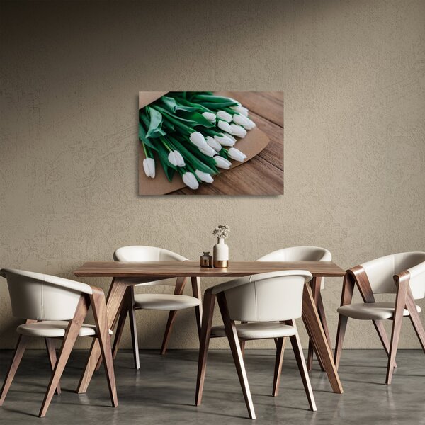 Staklena slika buketa bijelih tulipana (70x50 cm)