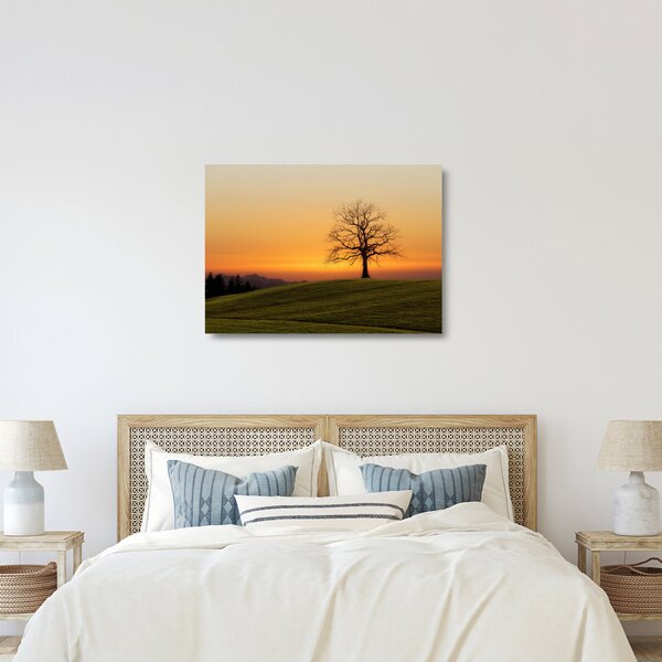 Staklena slika zalaska sunca na livadi (70x50 cm)