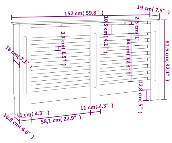 Maska za radijator - Pokrov za radijator 152 x 19 x 81 5 cm MDF - Smeđa 152 x 19 x 81.5 cm 1 Smeđa