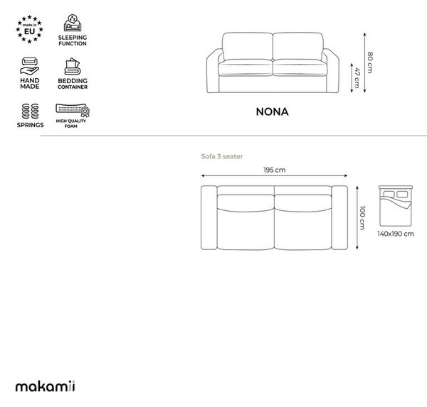 Svjetlo smeđa sklopiva sofa od samta 195 cm Nona – Makamii
