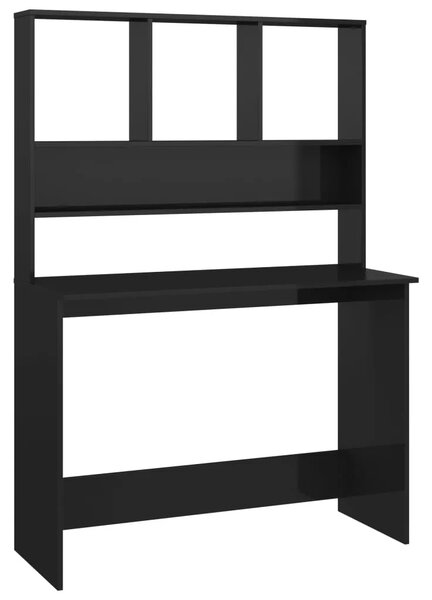 Radni stol s policama visoki sjaj crni 110x45x157 cm iverica - visoko sjajno crna Visoko sjajno crna