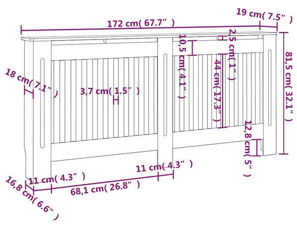 Maska za radijator - Pokrov za radijator crni 172 x 19 x 81 5 cm konstruirano drvo - Crna 172 x 19 x 81.5 cm 1 Crna