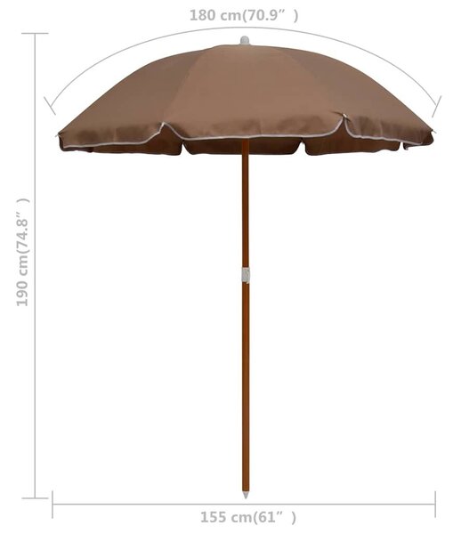 Vrtni suncobran s čeličnim stupom 180 cm smeđesivi - Sivo-smeđa 180 cm 1 Sivo-smeđa