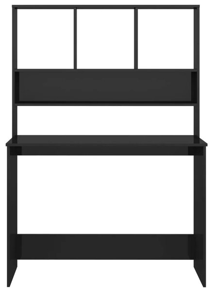Radni stol s policama visoki sjaj crni 110x45x157 cm iverica - visoko sjajno crna Visoko sjajno crna