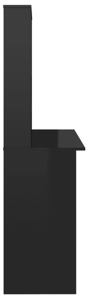 Radni stol s policama visoki sjaj crni 110x45x157 cm iverica - visoko sjajno crna Visoko sjajno crna