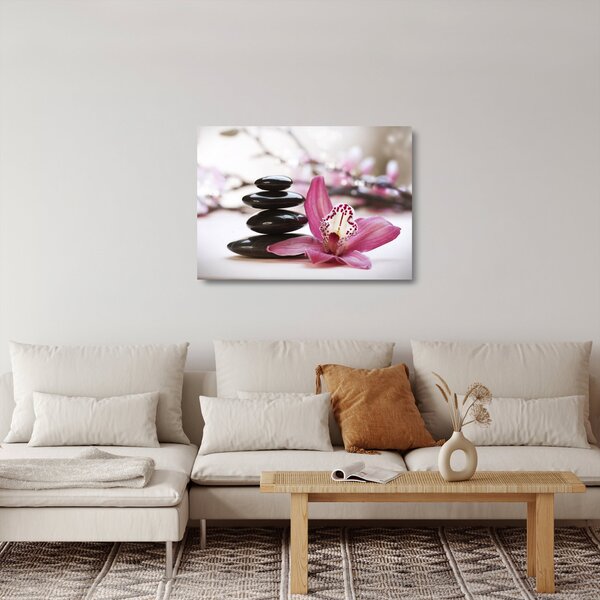 Staklena slika kamenja za masažu i orhideje (70x50 cm)