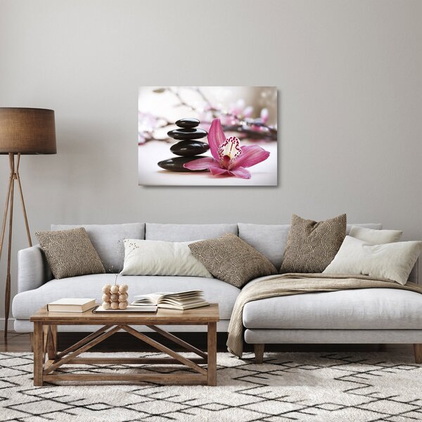 Staklena slika kamenja za masažu i orhideje (70x50 cm)