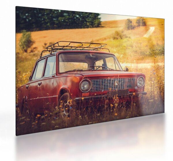 Staklena slika automobila u polju (70x50 cm)