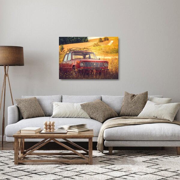 Staklena slika automobila u polju (70x50 cm)