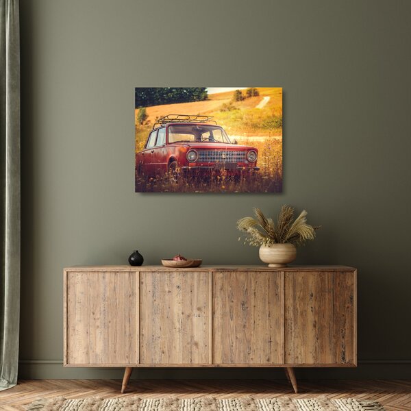 Staklena slika automobila u polju (70x50 cm)